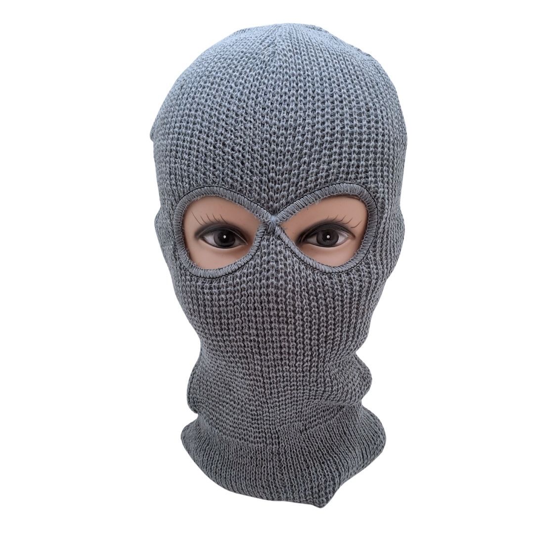 GRAY Knitted 2-Hole Thermal Balaclava GREY Full Face Ski Mask & Neck Warmer FM12 Extreme Cold Weather Winter Knit Heavy Duty Tactical Military Uniform Hunting Hiking Mountaineering Gaiter Long Warm