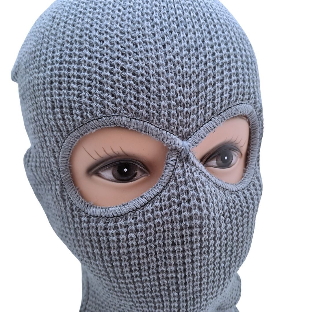 GRAY Knitted 2-Hole Thermal Balaclava GREY Full Face Ski Mask & Neck Warmer FM12 Extreme Cold Weather Winter Knit Heavy Duty Tactical Military Uniform Hunting Hiking Mountaineering Gaiter Long Warm