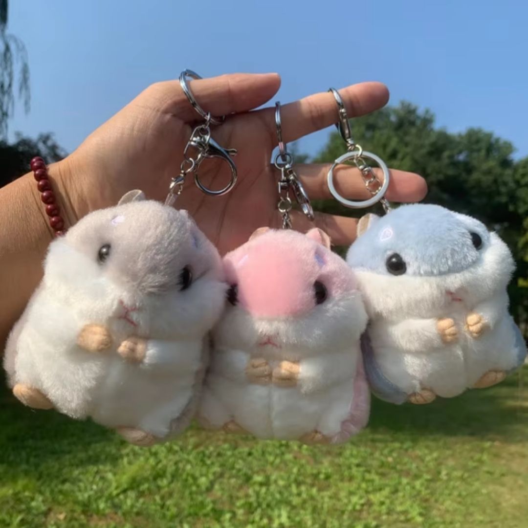 Plush Hamster 3D Keychain Soft Mini Fluffy Animal Bag Charm & Car Pendant for Women, Girls & Kids Keyholder Keyring Toy Doll Gift for Christmas Valentines Day Pig Pom Fur Ball Kawaii Pink Brown