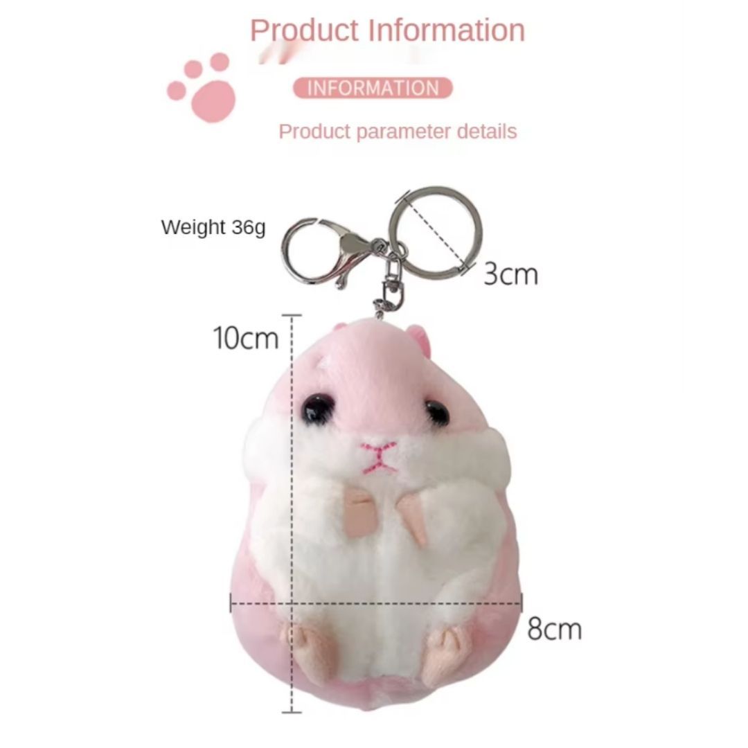 Plush Hamster 3D Keychain Soft Mini Fluffy Animal Bag Charm & Car Pendant for Women, Girls & Kids Keyholder Keyring Toy Doll Gift for Christmas Valentines Day Pig Pom Fur Ball Kawaii Pink Brown