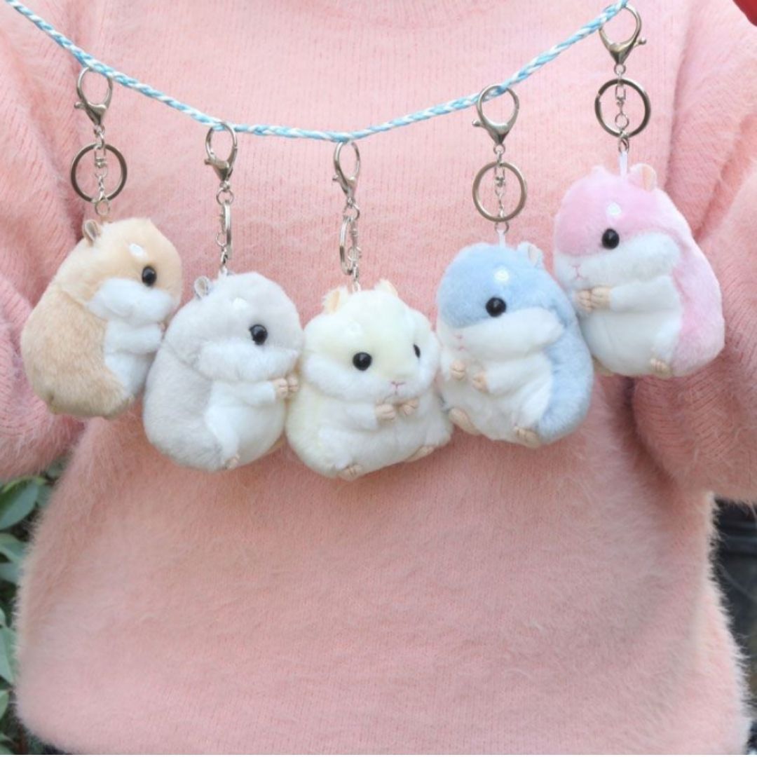 Plush Hamster Keychain PINK BROWN 3D Soft Stuffed Animal Key Ring for Bag, Backpack & Car Decor Pendant (Cute Gift for Girls, Women, Kids) Keyholder Keyring Toy Doll Gift for Pompom Kawaii Handbag