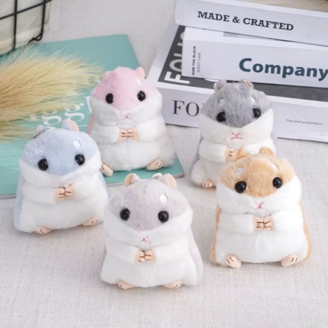 Plush Hamster Keychain PINK BROWN 3D Soft Stuffed Animal Key Ring for Bag, Backpack & Car Decor Pendant (Cute Gift for Girls, Women, Kids) Keyholder Keyring Toy Doll Gift for Pompom Kawaii Handbag