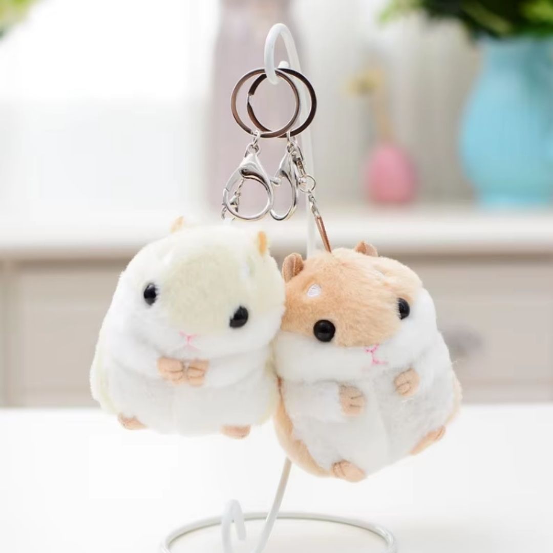 Plush Hamster Keychain PINK BROWN 3D Soft Stuffed Animal Key Ring for Bag, Backpack & Car Decor Pendant (Cute Gift for Girls, Women, Kids) Keyholder Keyring Toy Doll Gift for Pompom Kawaii Handbag