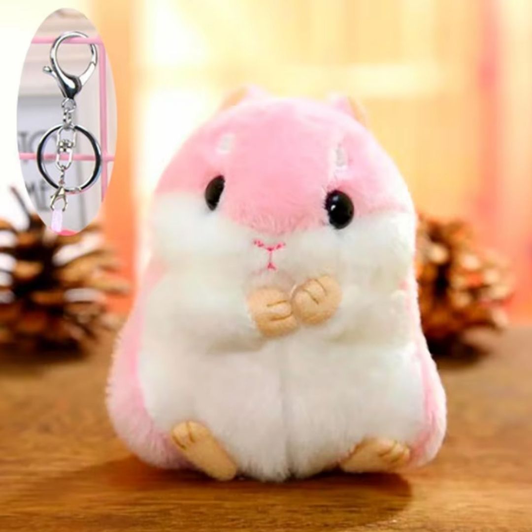Plush Hamster Keychain PINK BROWN 3D Soft Stuffed Animal Key Ring for Bag, Backpack & Car Decor Pendant (Cute Gift for Girls, Women, Kids) Keyholder Keyring Toy Doll Gift for Pompom Kawaii Handbag