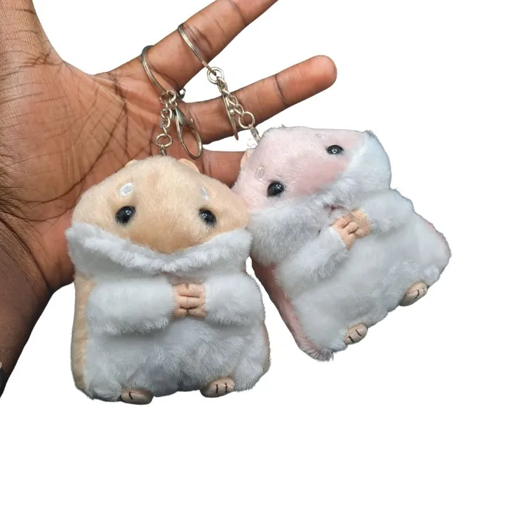 Plush 3D Hamster Keychain Soft Mini Stuffed Animal Key Ring for Bags Car Pendants Keyholder Keyring Toy Doll Decoration Gift for Birthday Graduation Wedding Anniversary Labubu Handbag Cute PINK BROWN