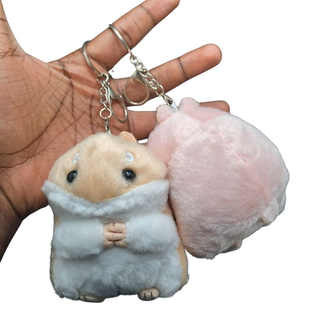 Plush 3D Hamster Keychain Soft Mini Stuffed Animal Key Ring for Bags Car Pendants Keyholder Keyring Toy Doll Decoration Gift for Birthday Graduation Wedding Anniversary Labubu Handbag Cute PINK BROWN