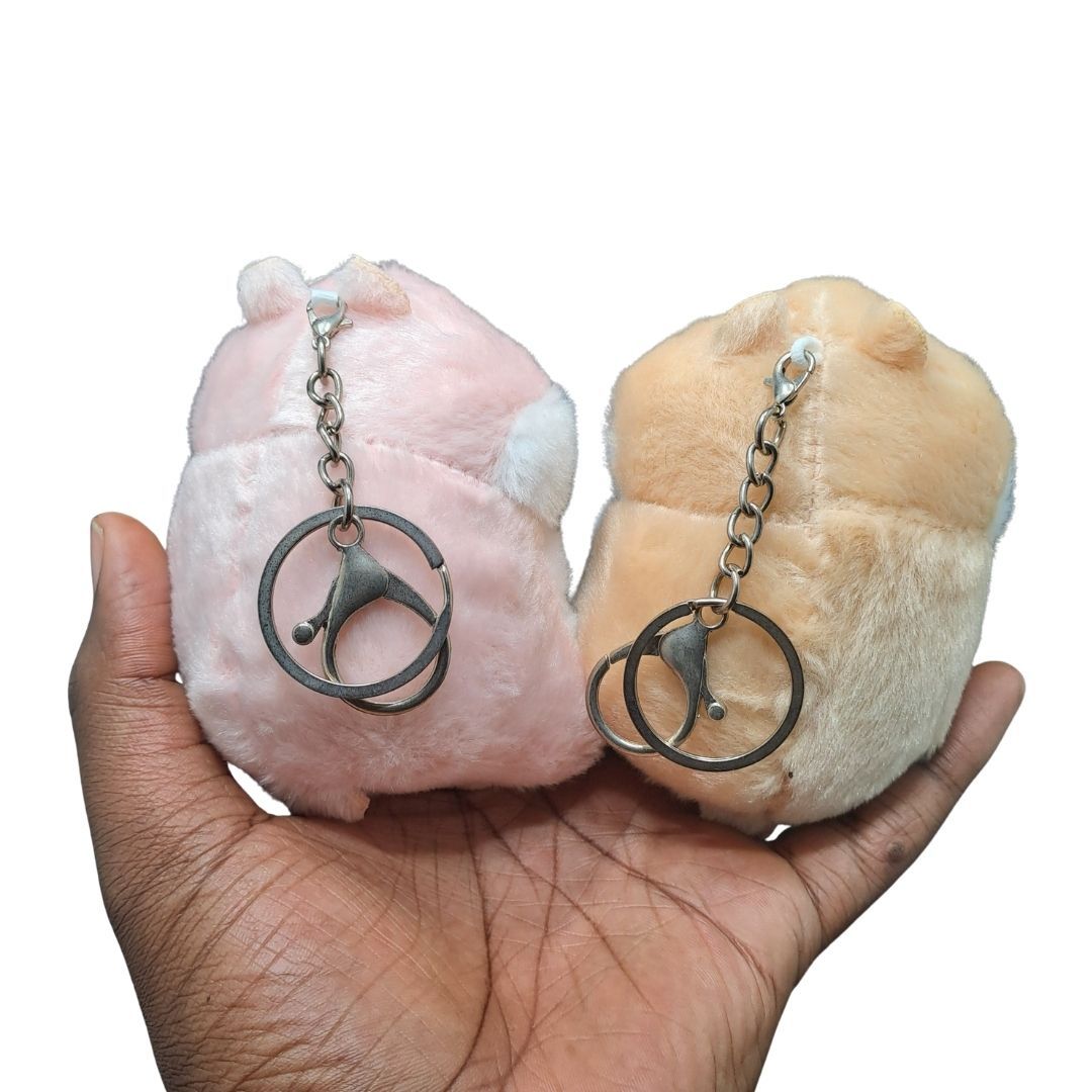 Plush 3D Hamster Keychain Soft Mini Stuffed Animal Key Ring for Bags Car Pendants Keyholder Keyring Toy Doll Decoration Gift for Birthday Graduation Wedding Anniversary Labubu Handbag Cute PINK BROWN