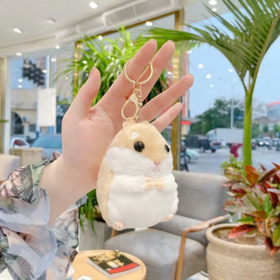 Plush Hamster 3D Keychain BROWN Soft Mini Fluffy Animal Bag Charm & Car Pendant for Women, Girls & Kids Keyholder Keyring Toy Doll Gift for Christmas Valentines Day Pig Pom Fur Ball Kawaii