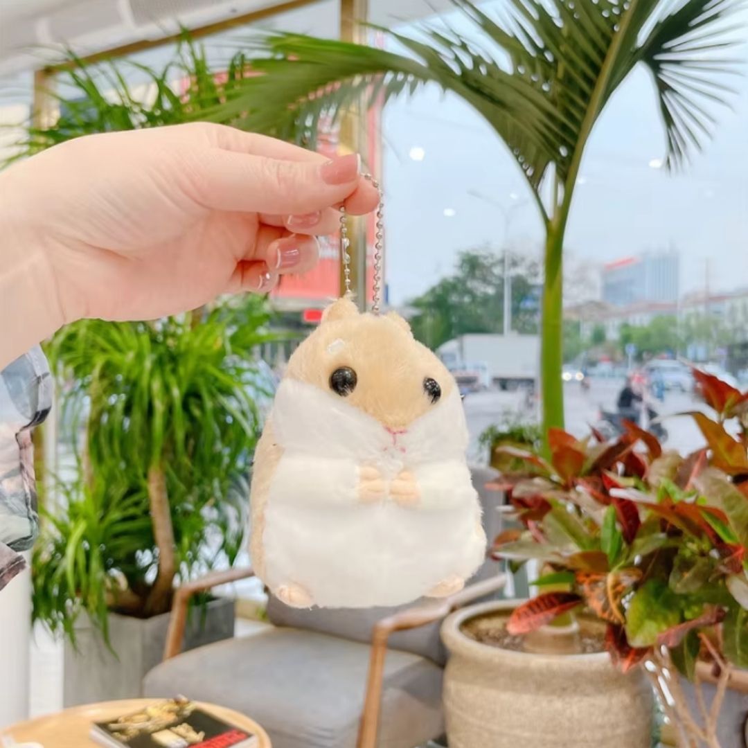 Plush Hamster 3D Keychain BROWN Soft Mini Fluffy Animal Bag Charm & Car Pendant for Women, Girls & Kids Keyholder Keyring Toy Doll Gift for Christmas Valentines Day Pig Pom Fur Ball Kawaii