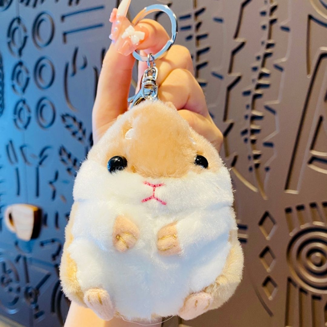 Plush Hamster Keychain BROWN 3D Soft Stuffed Animal Key Ring for Bag, Backpack & Car Decor Pendant (Cute Gift for Girls, Women, Kids) Keyholder Keyring Toy Doll Gift for Pompom Kawaii Handbag Ladies