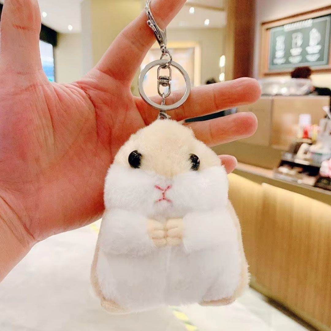 Plush Hamster Keychain BROWN 3D Soft Stuffed Animal Key Ring for Bag, Backpack & Car Decor Pendant (Cute Gift for Girls, Women, Kids) Keyholder Keyring Toy Doll Gift for Pompom Kawaii Handbag Ladies