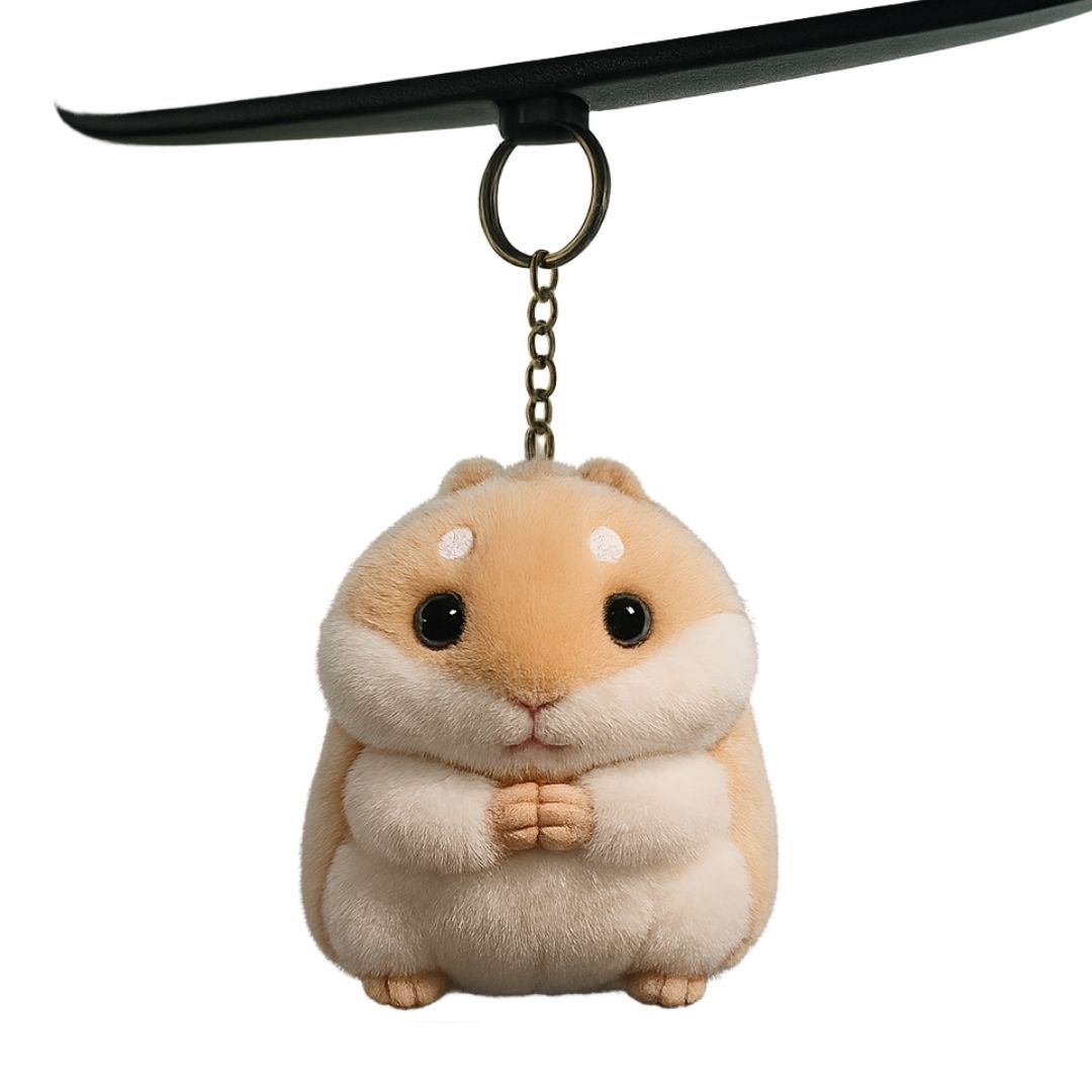 Plush Hamster Keychain BROWN 3D Soft Stuffed Animal Key Ring for Bag, Backpack & Car Decor Pendant (Cute Gift for Girls, Women, Kids) Keyholder Keyring Toy Doll Gift for Pompom Kawaii Handbag Ladies