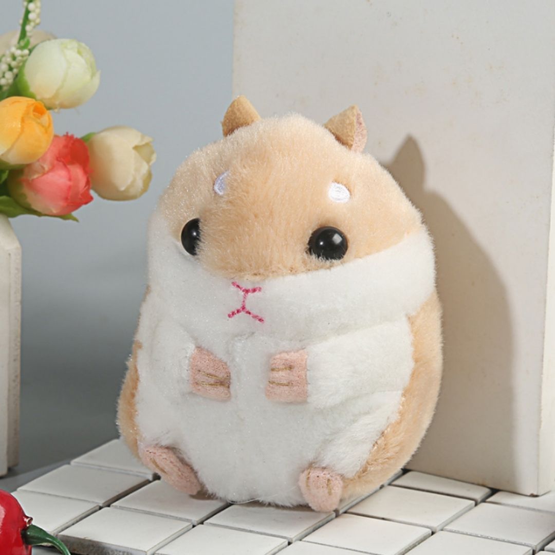 Plush Hamster Keychain BROWN 3D Soft Stuffed Animal Key Ring for Bag, Backpack & Car Decor Pendant (Cute Gift for Girls, Women, Kids) Keyholder Keyring Toy Doll Gift for Pompom Kawaii Handbag Ladies