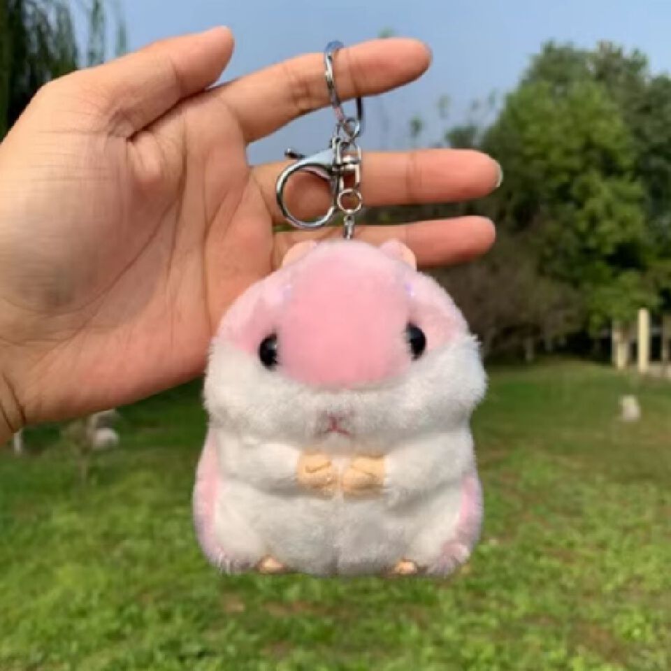 PINK Plush 3D Hamster Keychain Soft Mini Stuffed Animal Key Ring for Bags & Car Pendants Keyholder Keyring Toy Doll Decoration Gift for Birthday Graduation Wedding Anniversary Labubu Handbag Cute Baby