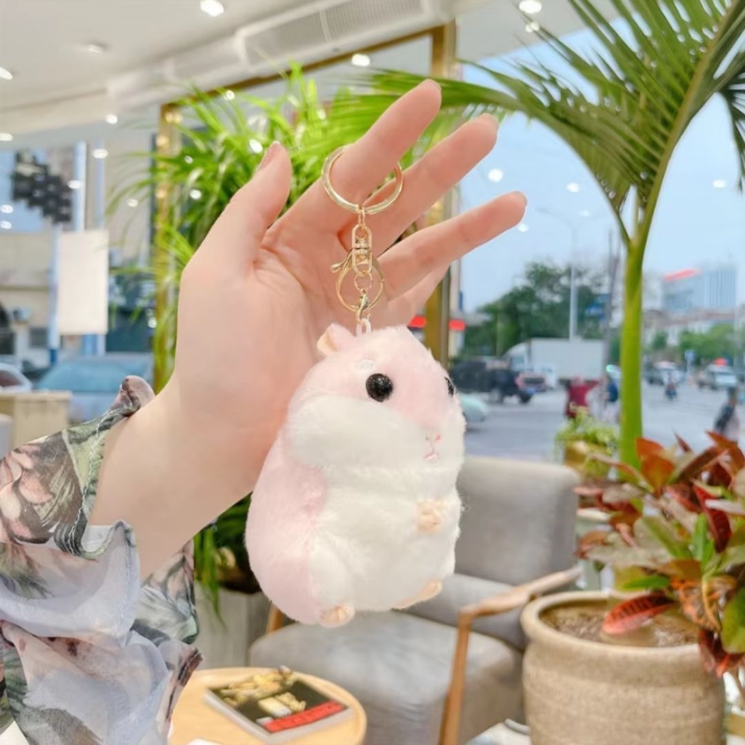 PINK Plush 3D Hamster Keychain Soft Mini Stuffed Animal Key Ring for Bags & Car Pendants Keyholder Keyring Toy Doll Decoration Gift for Birthday Graduation Wedding Anniversary Labubu Handbag Cute Baby