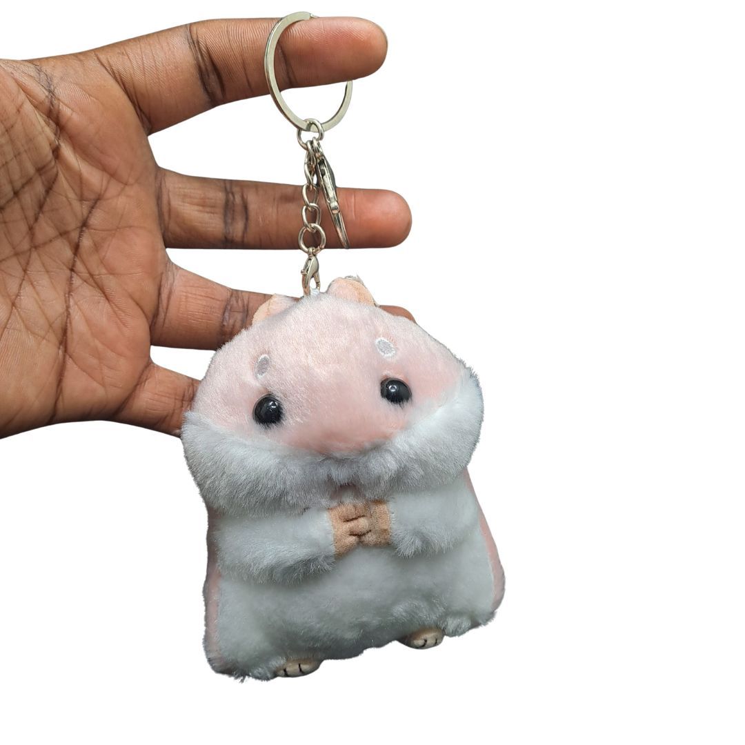 PINK Plush 3D Hamster Keychain Soft Mini Stuffed Animal Key Ring for Bags & Car Pendants Keyholder Keyring Toy Doll Decoration Gift for Birthday Graduation Wedding Anniversary Labubu Handbag Cute Baby