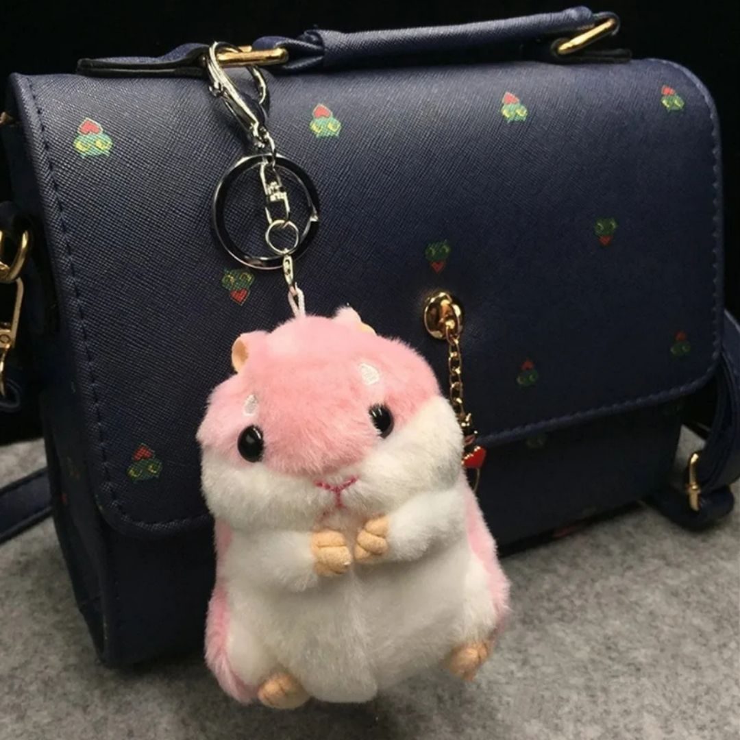 Cute 3D Hamster Plush Keychain PINK Soft Mini Stuffed Animal Bag Charm Keyholder Keyring Toy Doll Decoration Gift for Women Ladies Girls Daughter Sister Mother Wife Girlfriend Kids Child Adult Special