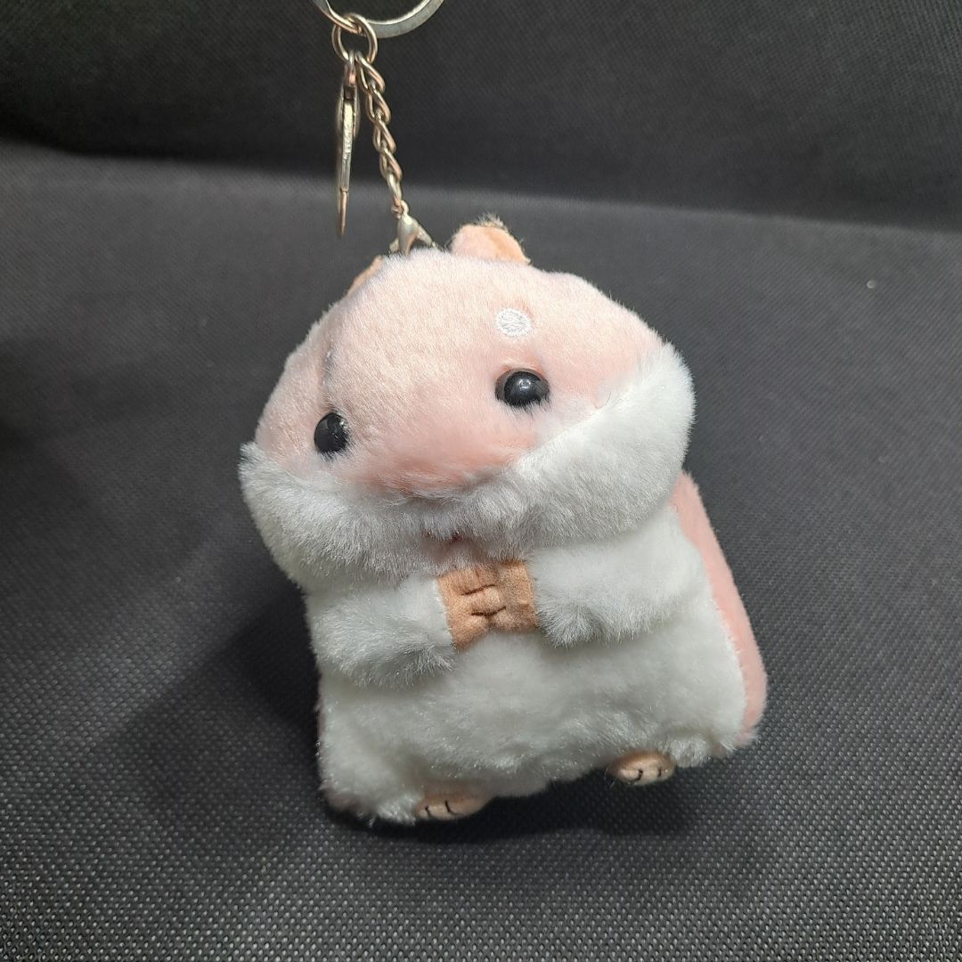 Plush Hamster 3D Keychain PINK Soft Mini Fluffy Animal Bag Charm & Car Pendant for Women, Girls & Kids Keyholder Keyring Toy Doll Gift for Christmas Valentines Day Pig PomPom Fur Ball Kawaii Birthday