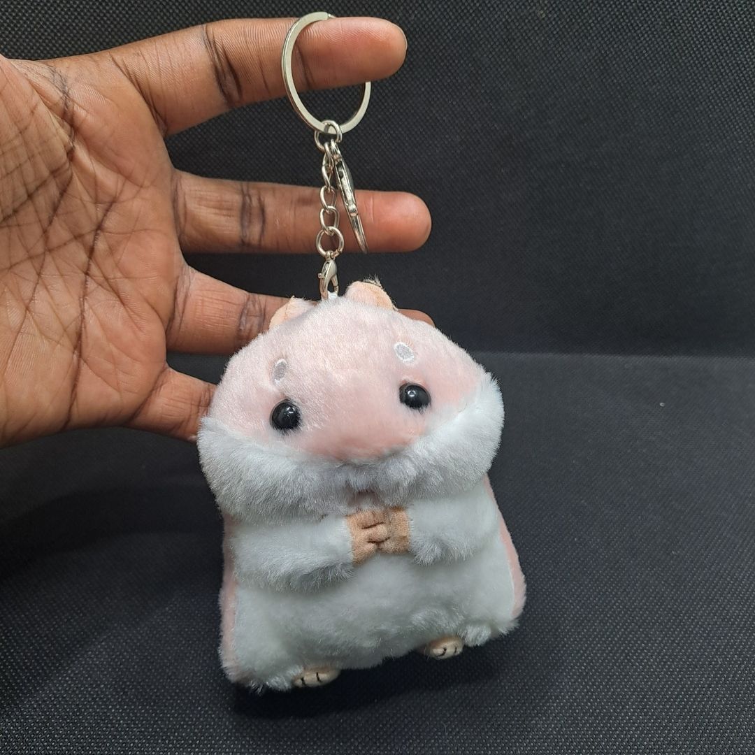 Plush Hamster 3D Keychain PINK Soft Mini Fluffy Animal Bag Charm & Car Pendant for Women, Girls & Kids Keyholder Keyring Toy Doll Gift for Christmas Valentines Day Pig PomPom Fur Ball Kawaii Birthday