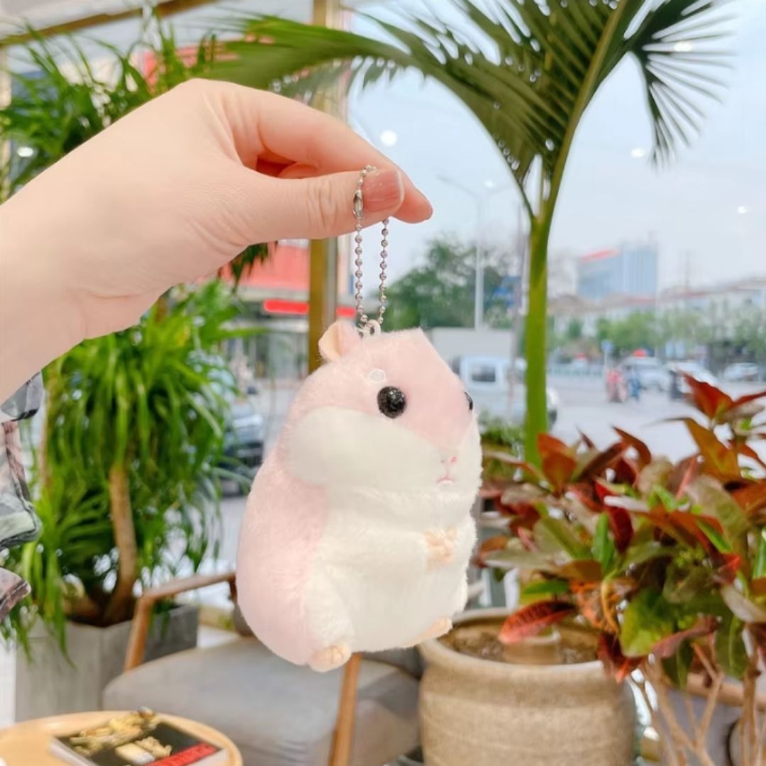 Plush Hamster 3D Keychain PINK Soft Mini Fluffy Animal Bag Charm & Car Pendant for Women, Girls & Kids Keyholder Keyring Toy Doll Gift for Christmas Valentines Day Pig PomPom Fur Ball Kawaii Birthday