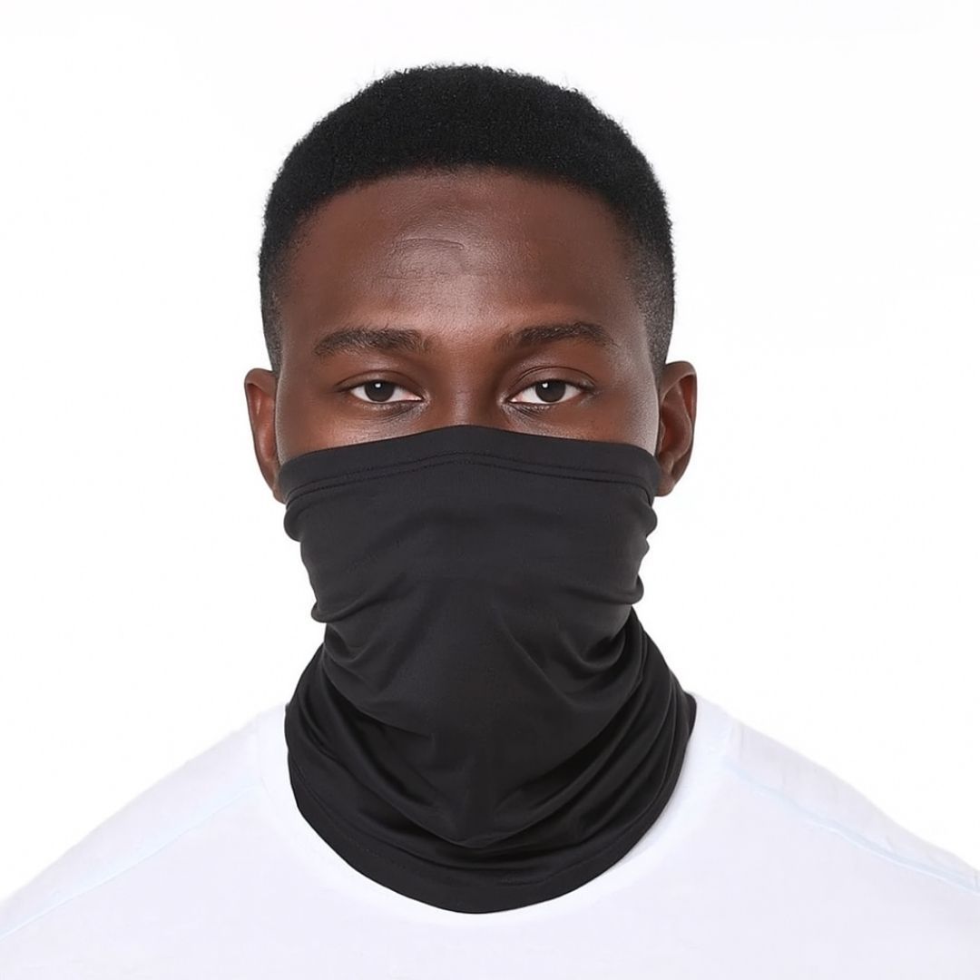 Black Ice-Silk Neck Gaiter Face Cover UV Protection Half Mask Balaclava for Cycling Running Motorcycle Outdoor Sports HM-1 Skating Skateboard BMX Windproof Coldproof Bandana Tactical Military Police