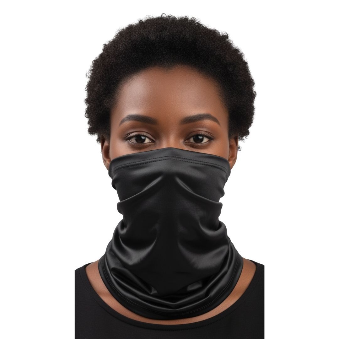 Black Ice-Silk Neck Gaiter Face Cover UV Protection Half Mask Balaclava for Cycling Running Motorcycle Outdoor Sports HM-1 Skating Skateboard BMX Windproof Coldproof Bandana Tactical Military Police