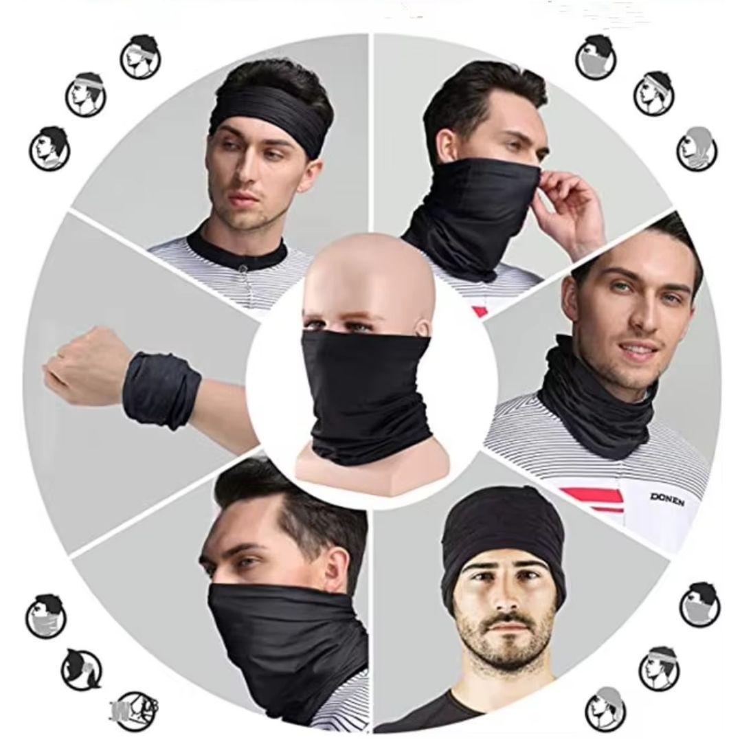 Black Ice-Silk Neck Gaiter Face Cover UV Protection Half Mask Balaclava for Cycling Running Motorcycle Outdoor Sports HM-1 Skating Skateboard BMX Windproof Coldproof Bandana Tactical Military Police