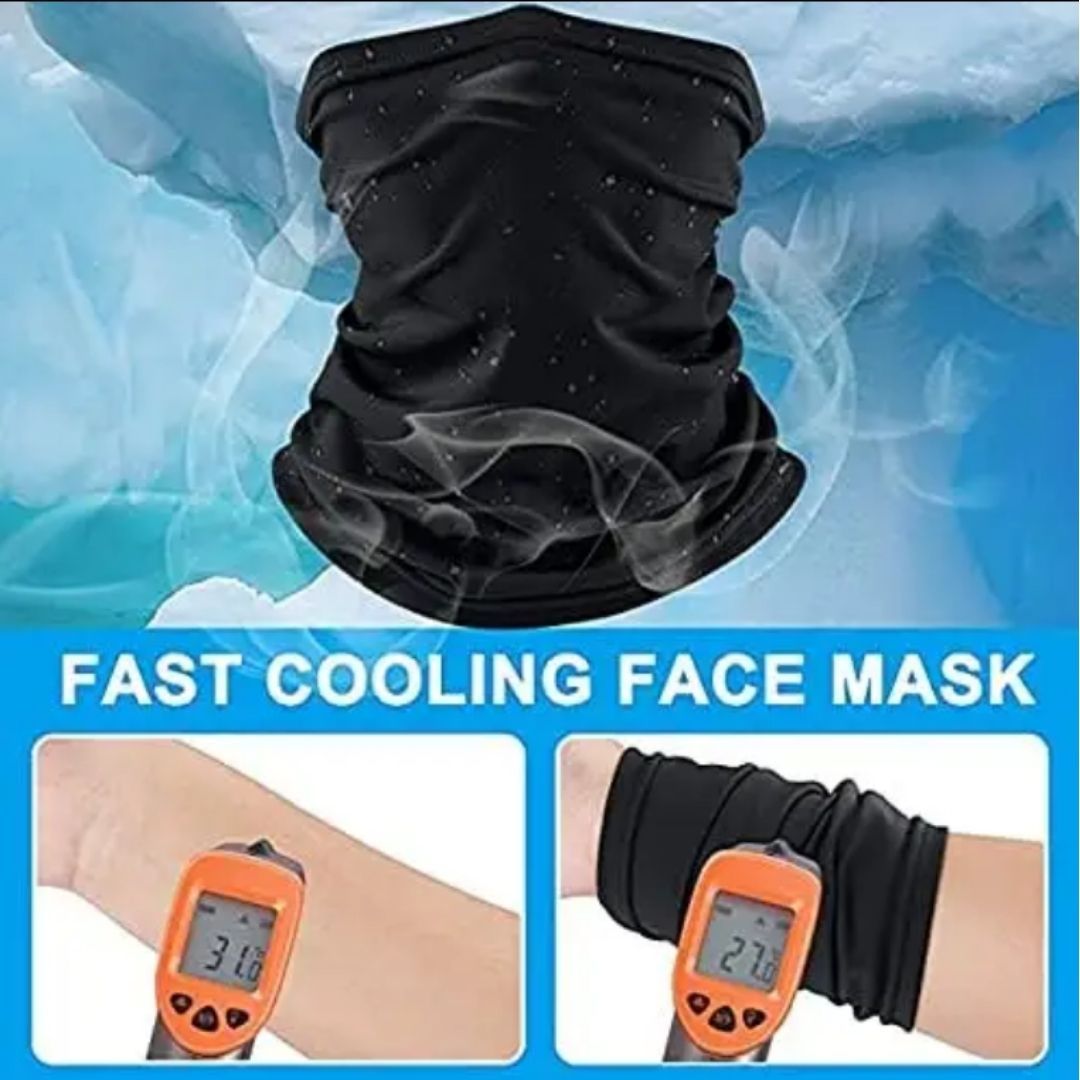 Black Ice-Silk Neck Gaiter Face Cover UV Protection Half Mask Balaclava for Cycling Running Motorcycle Outdoor Sports HM-1 Skating Skateboard BMX Windproof Coldproof Bandana Tactical Military Police