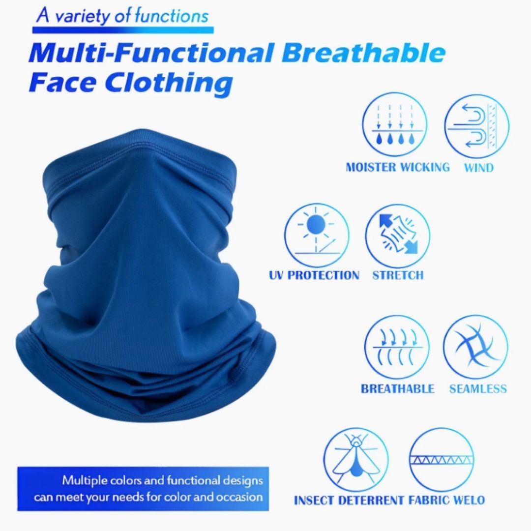 Black Ice-Silk Neck Gaiter Face Cover UV Protection Half Mask Balaclava for Cycling Running Motorcycle Outdoor Sports HM-1 Skating Skateboard BMX Windproof Coldproof Bandana Tactical Military Police