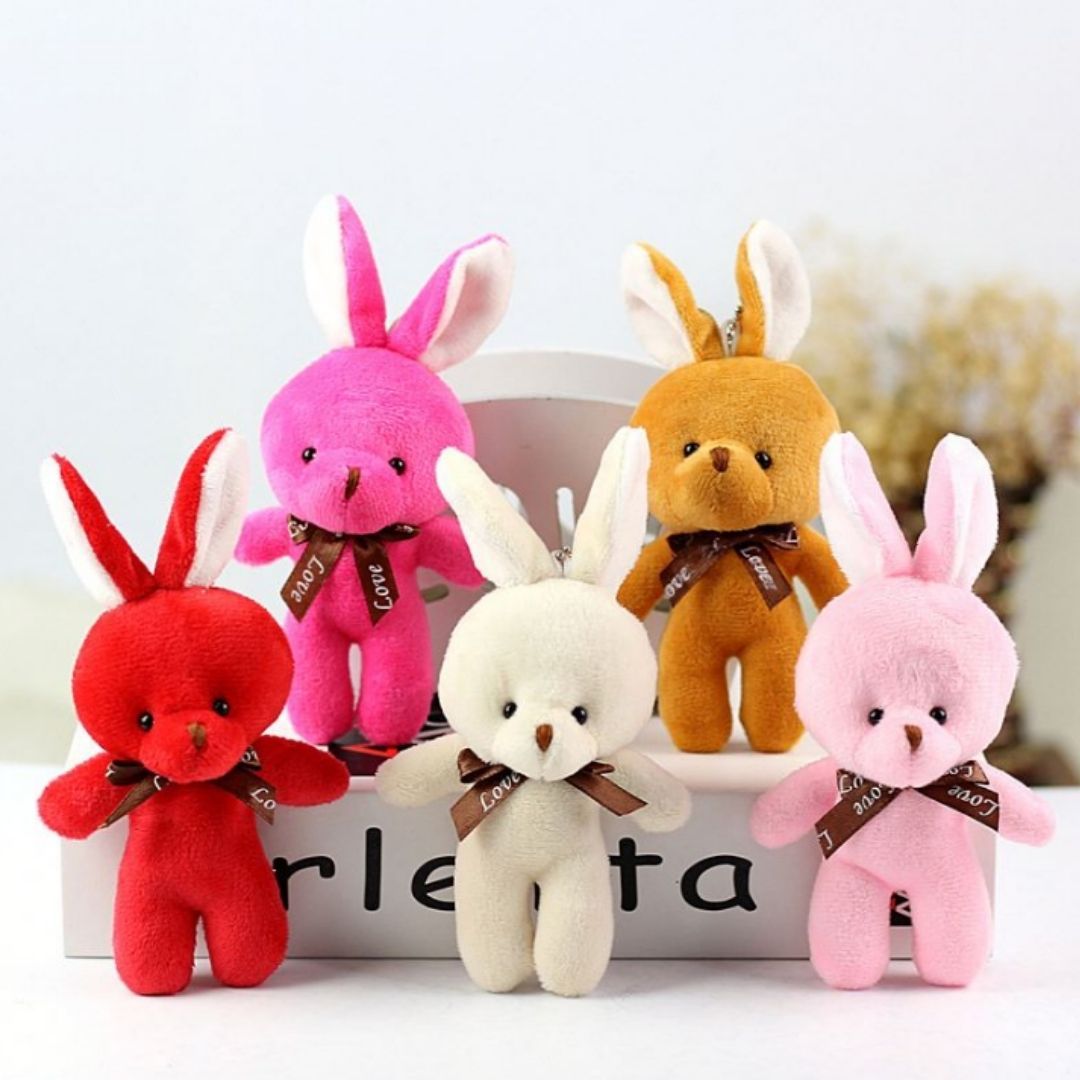 Plush 3D Rabbit Bunny Keychain Cute Soft Mini Stuffed Animal Keyring Toy Bags Gifts Keyholder Teddy Bear Love Bowtie Unique Christmas Valentines Day Anniversary Birthday Wife Girlfriend Sister Gift
