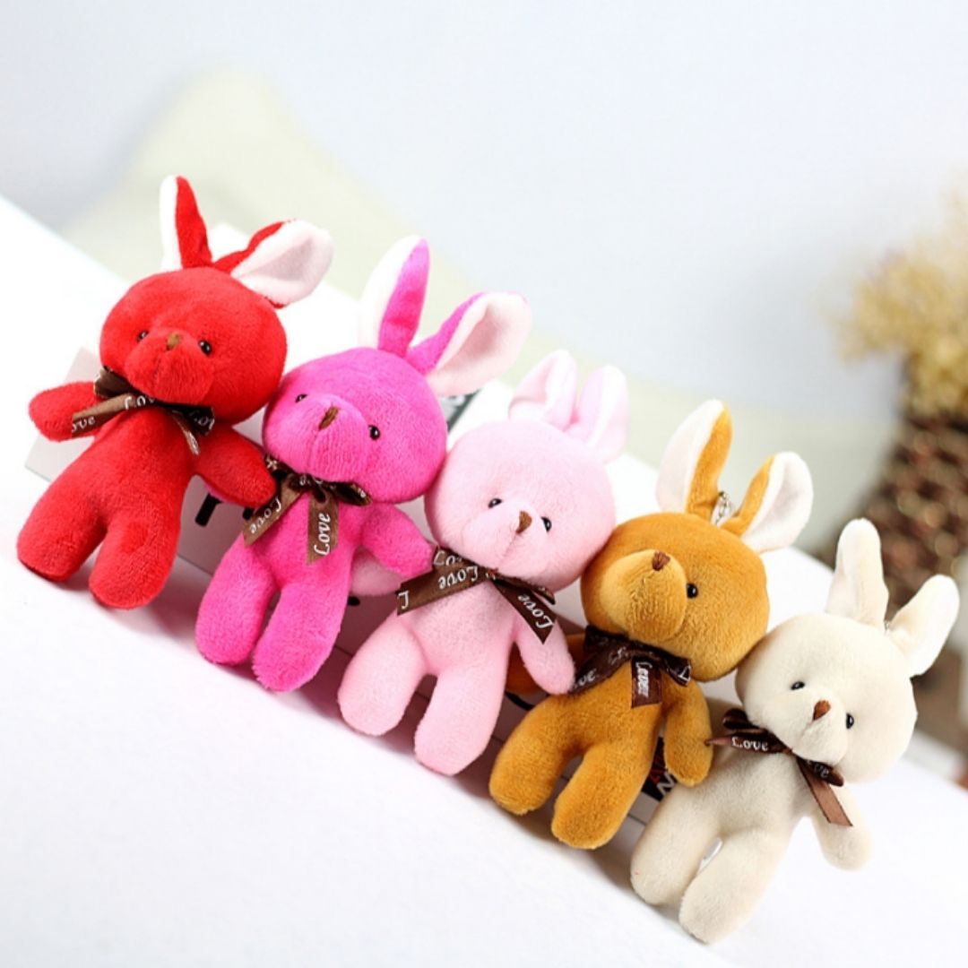 Plush 3D Rabbit Bunny Keychain Cute Soft Mini Stuffed Animal Keyring Toy Bags Gifts Keyholder Teddy Bear Love Bowtie Unique Christmas Valentines Day Anniversary Birthday Wife Girlfriend Sister Gift