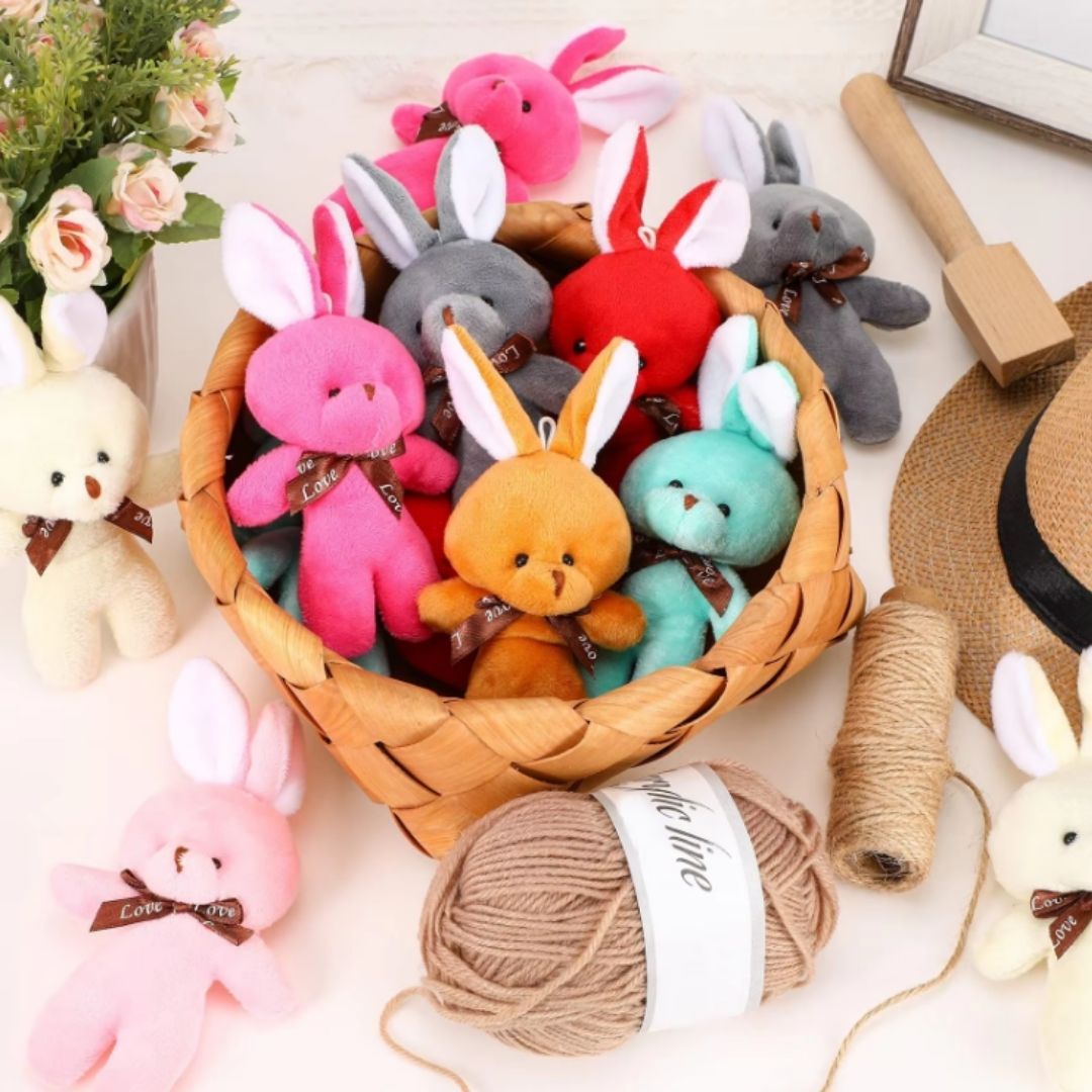 Plush 3D Rabbit Bunny Keychain Cute Soft Mini Stuffed Animal Keyring Toy Bags Gifts Keyholder Teddy Bear Love Bowtie Unique Christmas Valentines Day Anniversary Birthday Wife Girlfriend Sister Gift