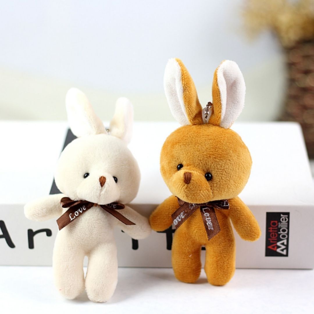 Plush 3D Rabbit Bunny Keychain Cute Soft Mini Stuffed Animal Keyring Toy Bags Gifts Keyholder Teddy Bear Love Bowtie Unique Christmas Valentines Day Anniversary Birthday Wife Girlfriend Sister Gift