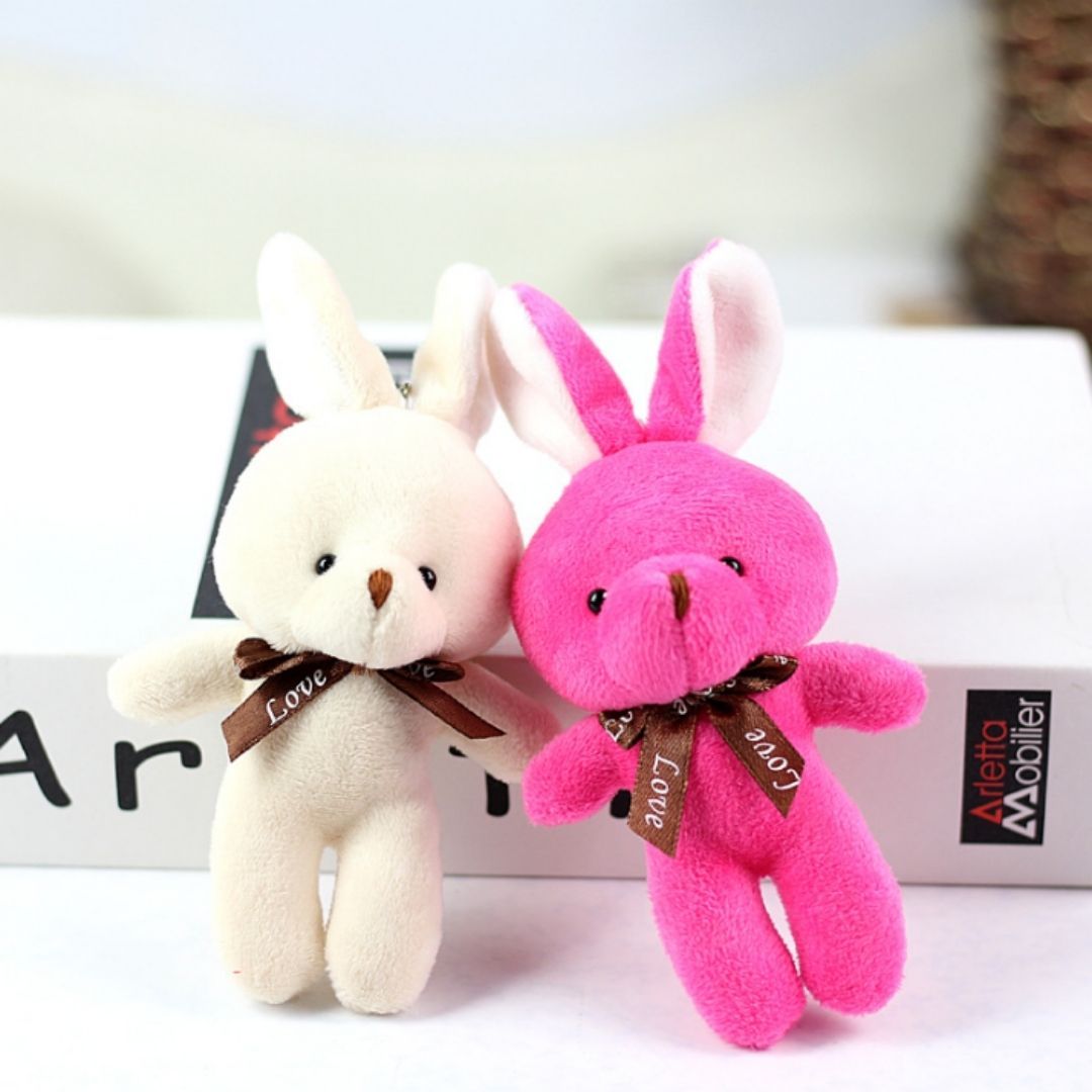 Plush 3D Rabbit Bunny Keychain Cute Soft Mini Stuffed Animal Keyring Toy Bags Gifts Keyholder Teddy Bear Love Bowtie Unique Christmas Valentines Day Anniversary Birthday Wife Girlfriend Sister Gift