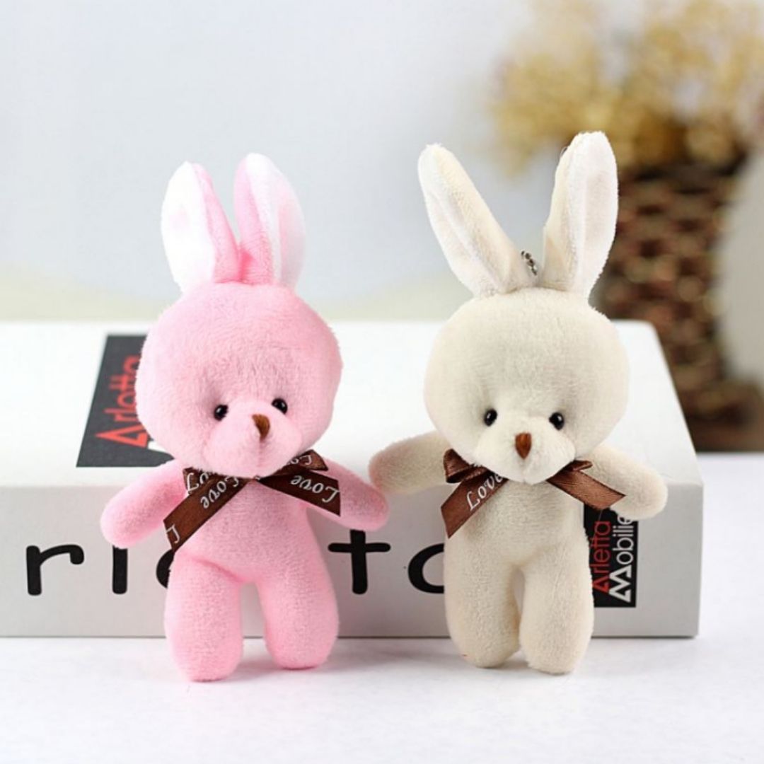 Plush 3D Rabbit Bunny Keychain Cute Soft Mini Stuffed Animal Keyring Toy Bags Gifts Keyholder Teddy Bear Love Bowtie Unique Christmas Valentines Day Anniversary Birthday Wife Girlfriend Sister Gift