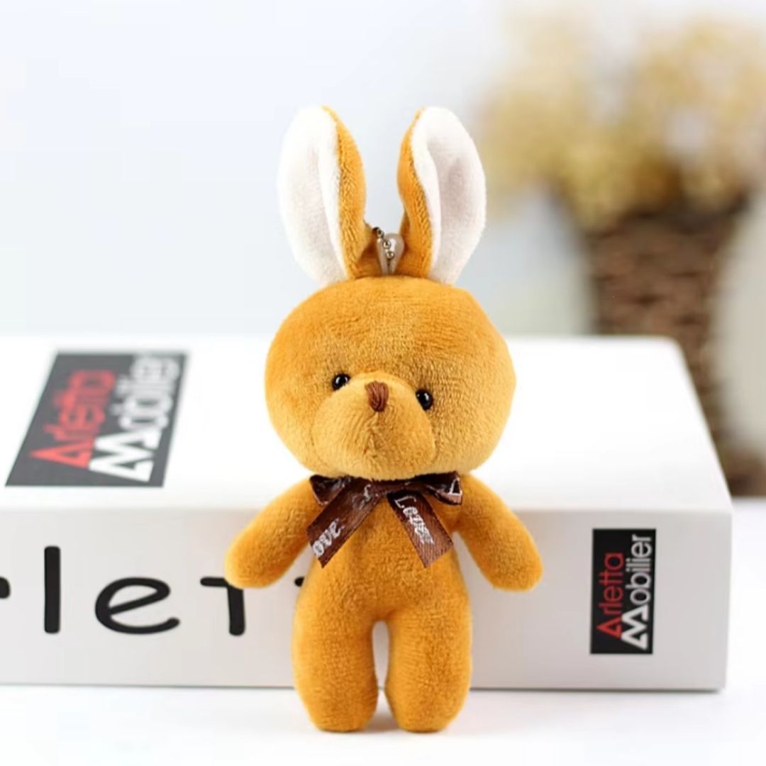 Cute Rabbit Plush Keychain with Bowtie CINNAMON Soft Stuffed Animal for Bag Car Mirror Gift for Women Girls Easter Keyholder Teddy Bear Wedding Birthday Graduation Valentines Day Colorful Party ORANGE