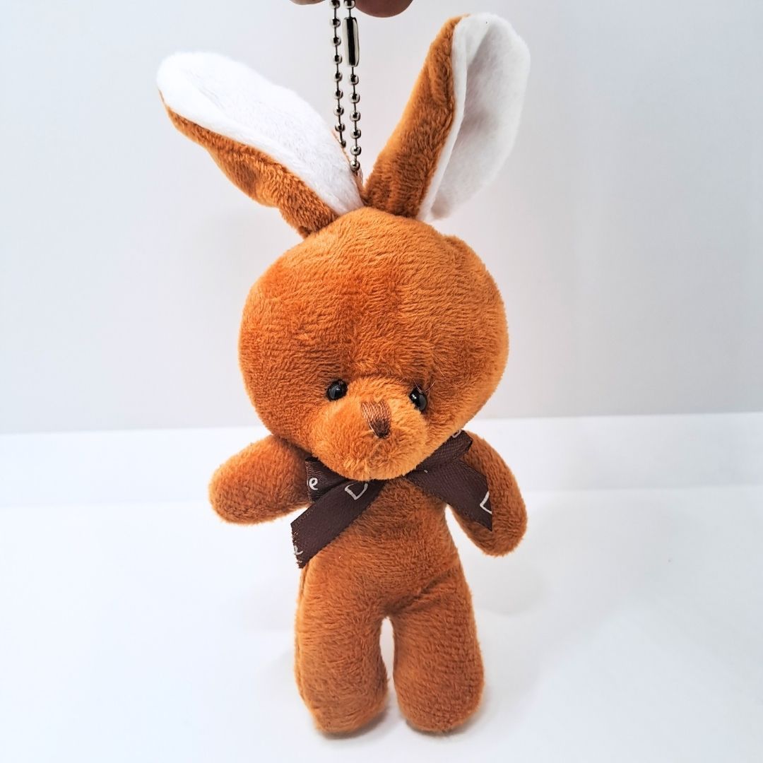 Cute Rabbit Plush Keychain with Bowtie CINNAMON Soft Stuffed Animal for Bag Car Mirror Gift for Women Girls Easter Keyholder Teddy Bear Wedding Birthday Graduation Valentines Day Colorful Party ORANGE
