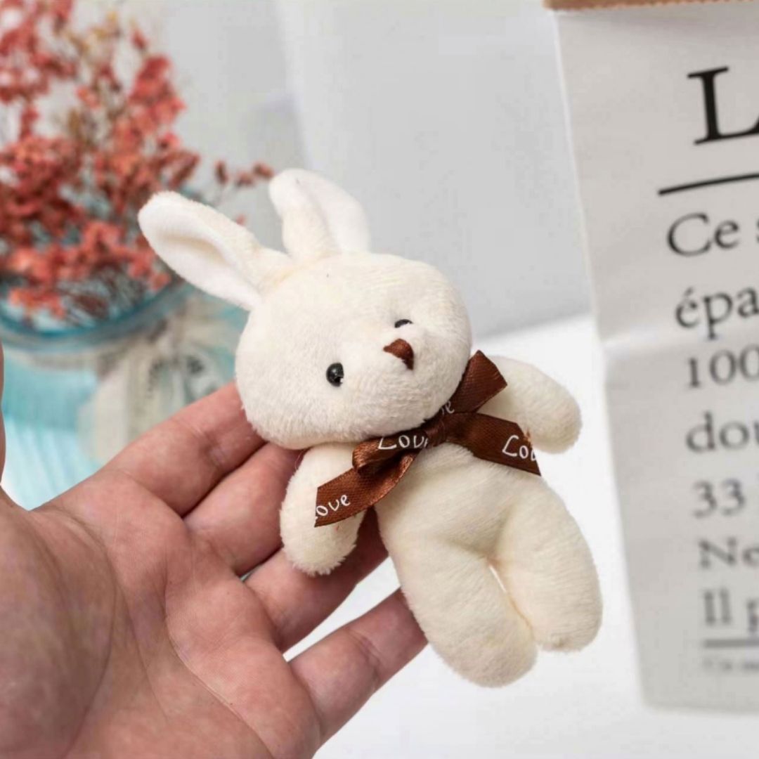 Cute Rabbit Bunny Plush Keychain CREAM 3D Stuffed Animal Bag Charm Gift Key Holder Ring Teddy Bear Car Handbag Pendant Tree Backpack VANILLA Dating Date Soft New Year Wife Girlfriend Sister WHITE