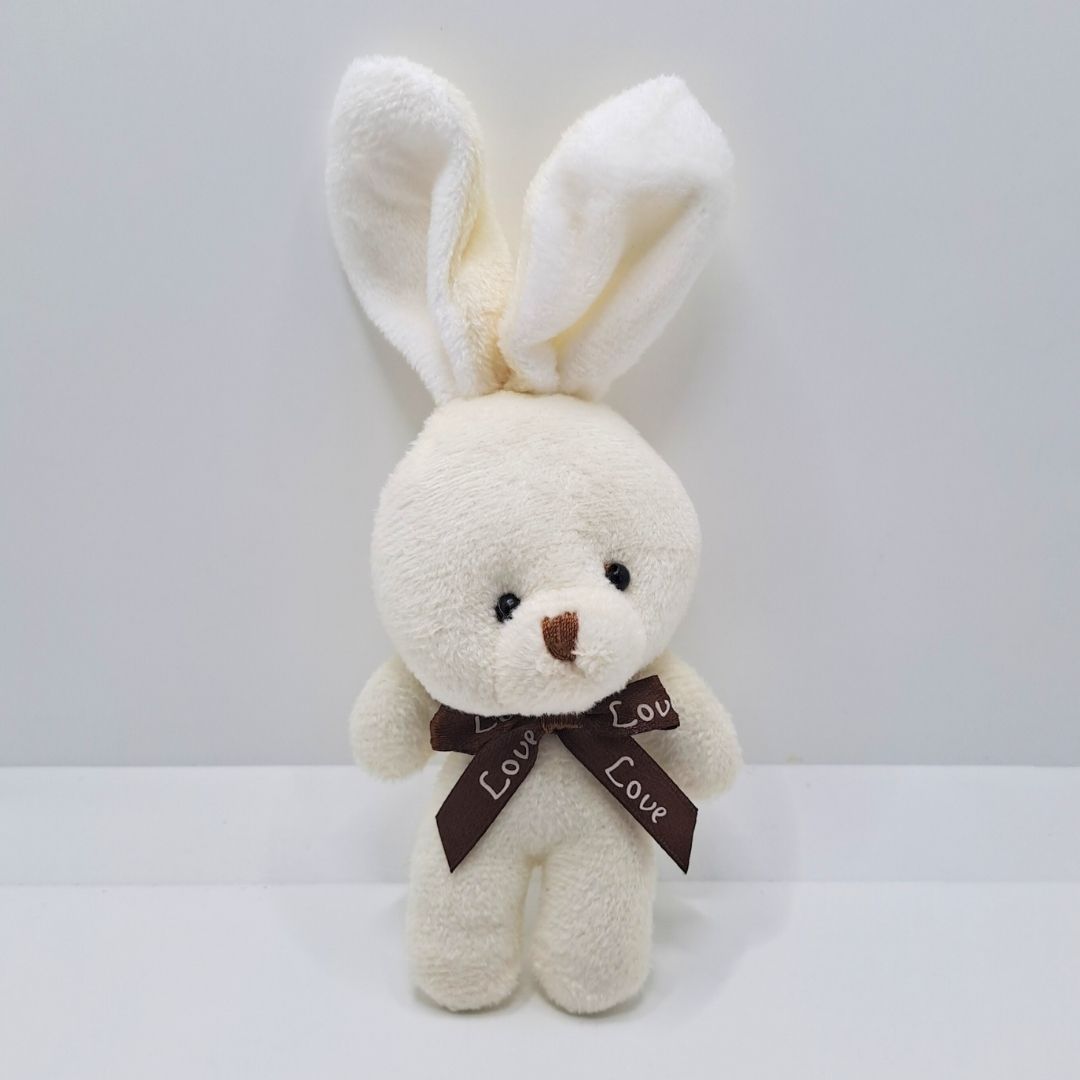 Cute Rabbit Bunny Plush Keychain CREAM 3D Stuffed Animal Bag Charm Gift Key Holder Ring Teddy Bear Car Handbag Pendant Tree Backpack VANILLA Dating Date Soft New Year Wife Girlfriend Sister WHITE