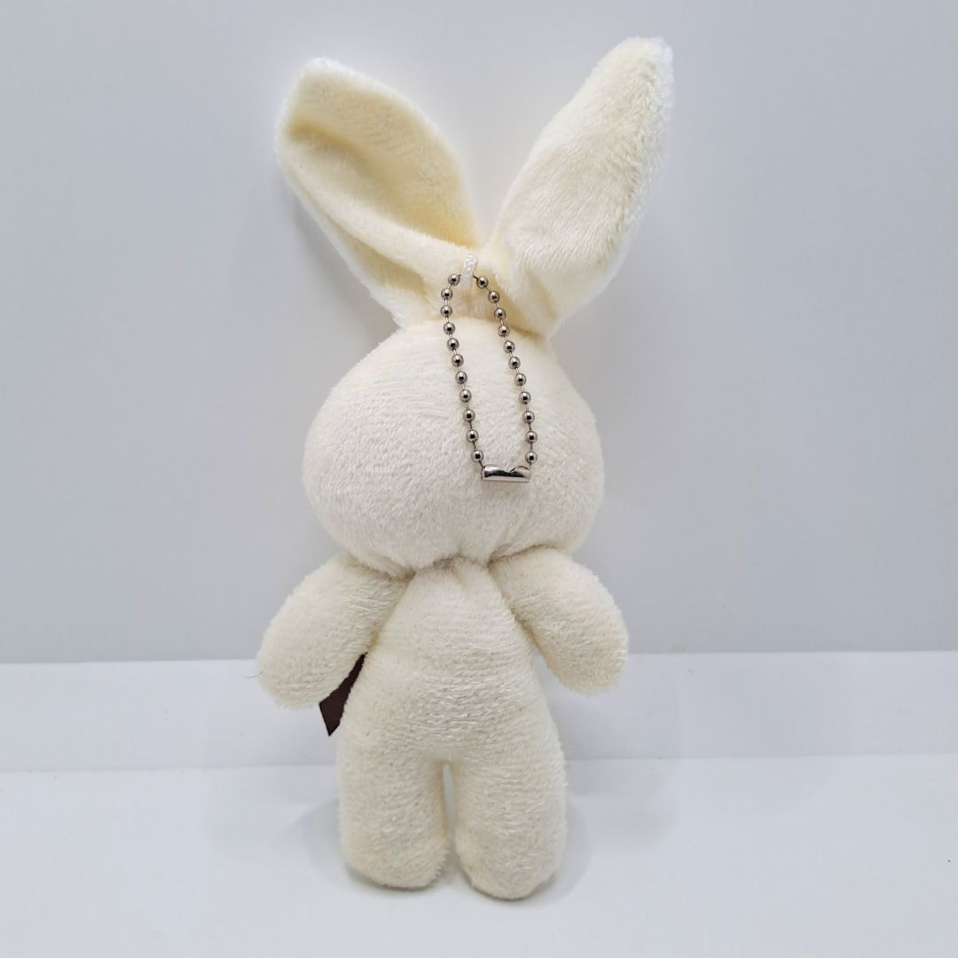 Cute Rabbit Bunny Plush Keychain CREAM 3D Stuffed Animal Bag Charm Gift Key Holder Ring Teddy Bear Car Handbag Pendant Tree Backpack VANILLA Dating Date Soft New Year Wife Girlfriend Sister WHITE