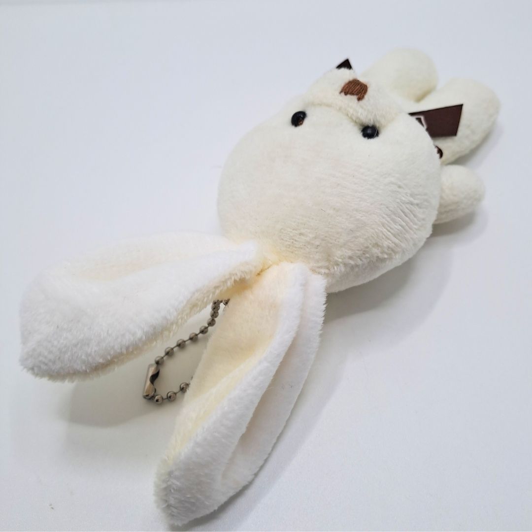 Cute Rabbit Bunny Plush Keychain CREAM 3D Stuffed Animal Bag Charm Gift Key Holder Ring Teddy Bear Car Handbag Pendant Tree Backpack VANILLA Dating Date Soft New Year Wife Girlfriend Sister WHITE