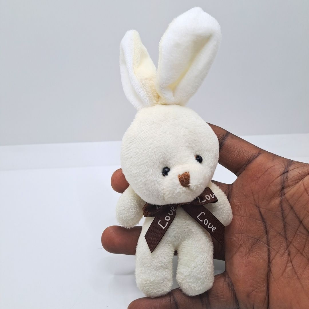 Cute Rabbit Bunny Plush Keychain CREAM 3D Stuffed Animal Bag Charm Gift Key Holder Ring Teddy Bear Car Handbag Pendant Tree Backpack VANILLA Dating Date Soft New Year Wife Girlfriend Sister WHITE