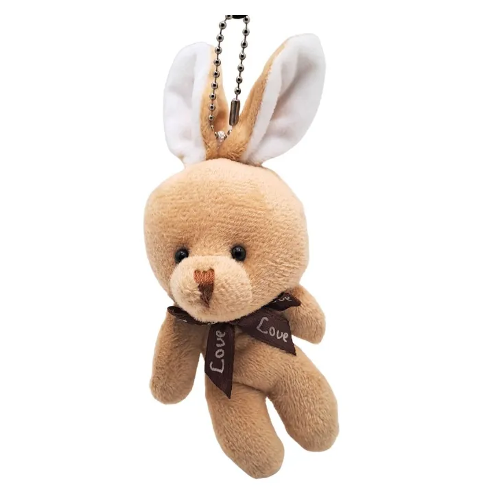 Cute Little Rabbit Bunny Plush Keyholder Bag Pendant Cartoon Party Hare Gift for Kids Women Girls Ladies Wife Girlfriend Sister Mother Friend Keychain Beige Brown Tan Khaki Valentine's Day Keyring