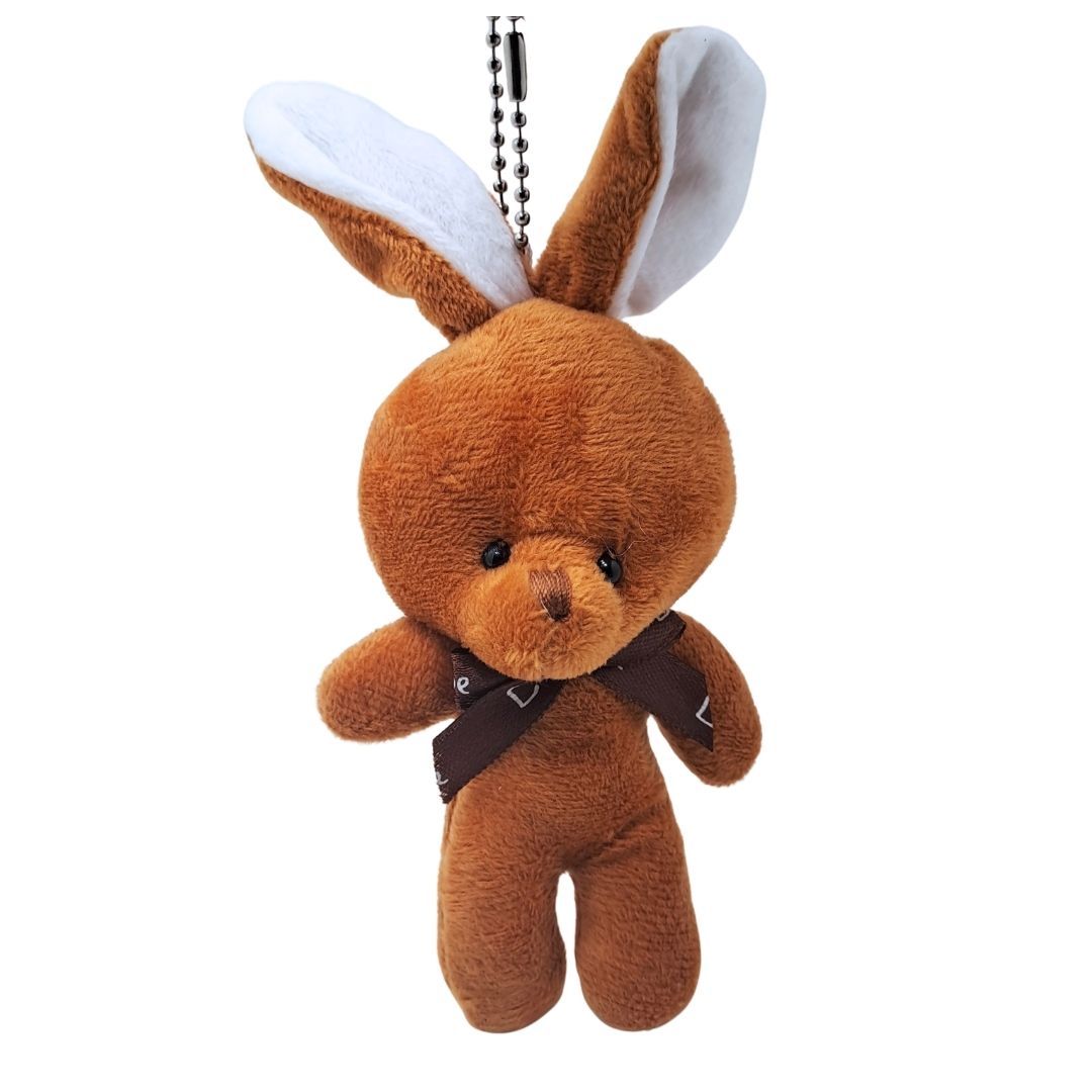 Cute Rabbit Bunny Plush Keychain 3D Stuffed Animal Bag Charm Gift Key Holder Car Handbag Pendant Backpack Decoration Dating Date Soft New Year Wife Girlfriend Sister Cinnamon Brown Deep Burnt Orange