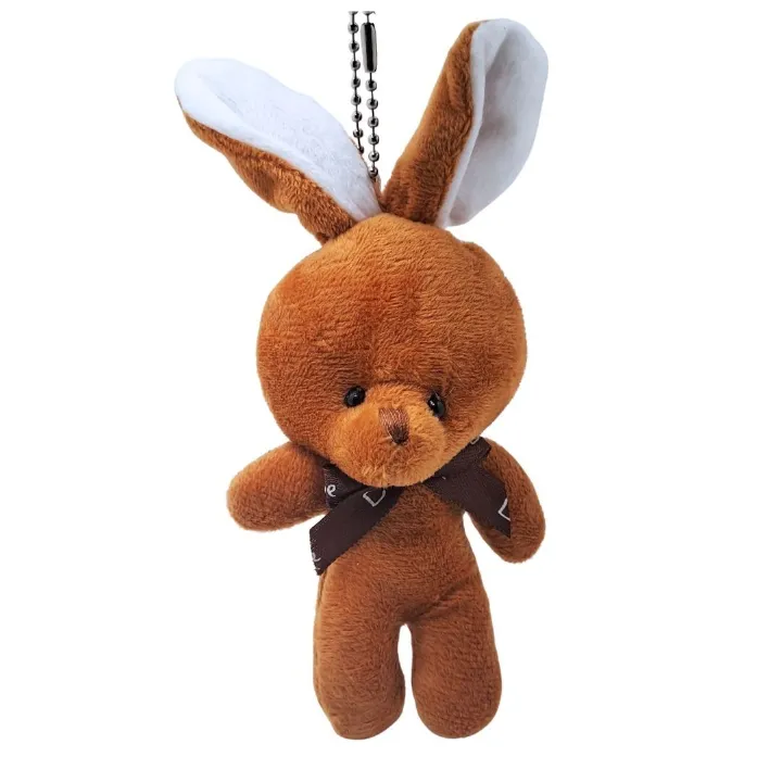 Cute Rabbit Bunny Plush Keychain 3D Stuffed Animal Bag Charm Gift Key Holder Car Handbag Pendant Backpack Decoration Dating Date Soft New Year Wife Girlfriend Sister Cinnamon Brown Deep Burnt Orange