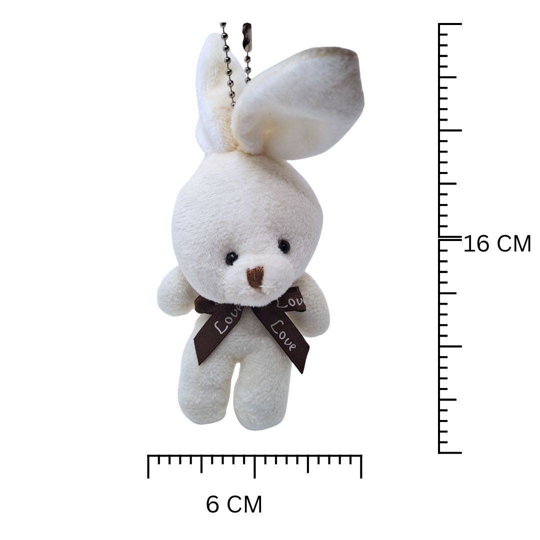 Plush 3D Rabbit Bunny Keychain Cute Keyring for Bags Gifts Keyholder Teddy Bear Love Bowtie Unique Christmas Valentines Day Anniversary Birthday Wife Girlfriend Sister Cream White Vanilla Soft Mini