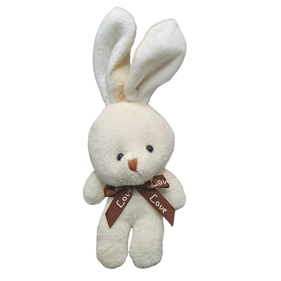 Plush 3D Rabbit Bunny Keychain Cute Keyring for Bags Gifts Keyholder Teddy Bear Love Bowtie Unique Christmas Valentines Day Anniversary Birthday Wife Girlfriend Sister Cream White Vanilla Soft Mini