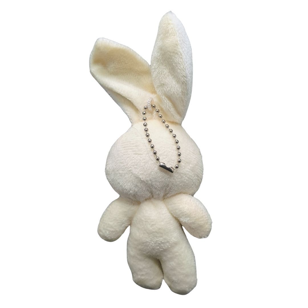 Plush 3D Rabbit Bunny Keychain Cute Keyring for Bags Gifts Keyholder Teddy Bear Love Bowtie Unique Christmas Valentines Day Anniversary Birthday Wife Girlfriend Sister Cream White Vanilla Soft Mini