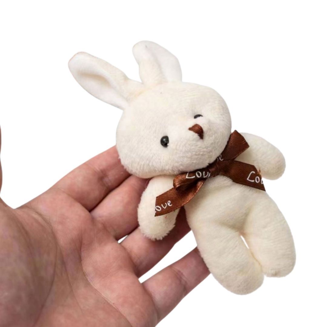 Plush 3D Rabbit Bunny Keychain Cute Keyring for Bags Gifts Keyholder Teddy Bear Love Bowtie Unique Christmas Valentines Day Anniversary Birthday Wife Girlfriend Sister Cream White Vanilla Soft Mini