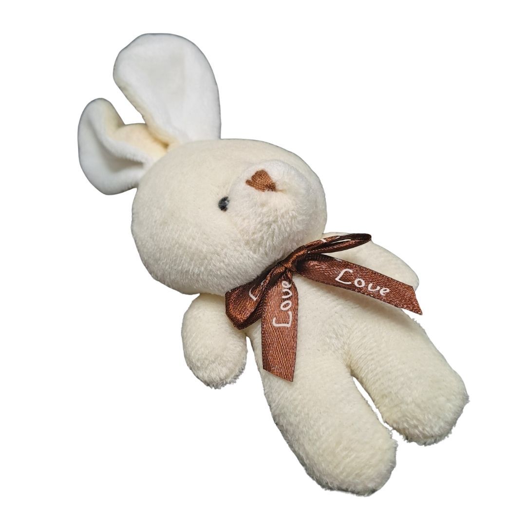 Plush 3D Rabbit Bunny Keychain Cute Keyring for Bags Gifts Keyholder Teddy Bear Love Bowtie Unique Christmas Valentines Day Anniversary Birthday Wife Girlfriend Sister Cream White Vanilla Soft Mini